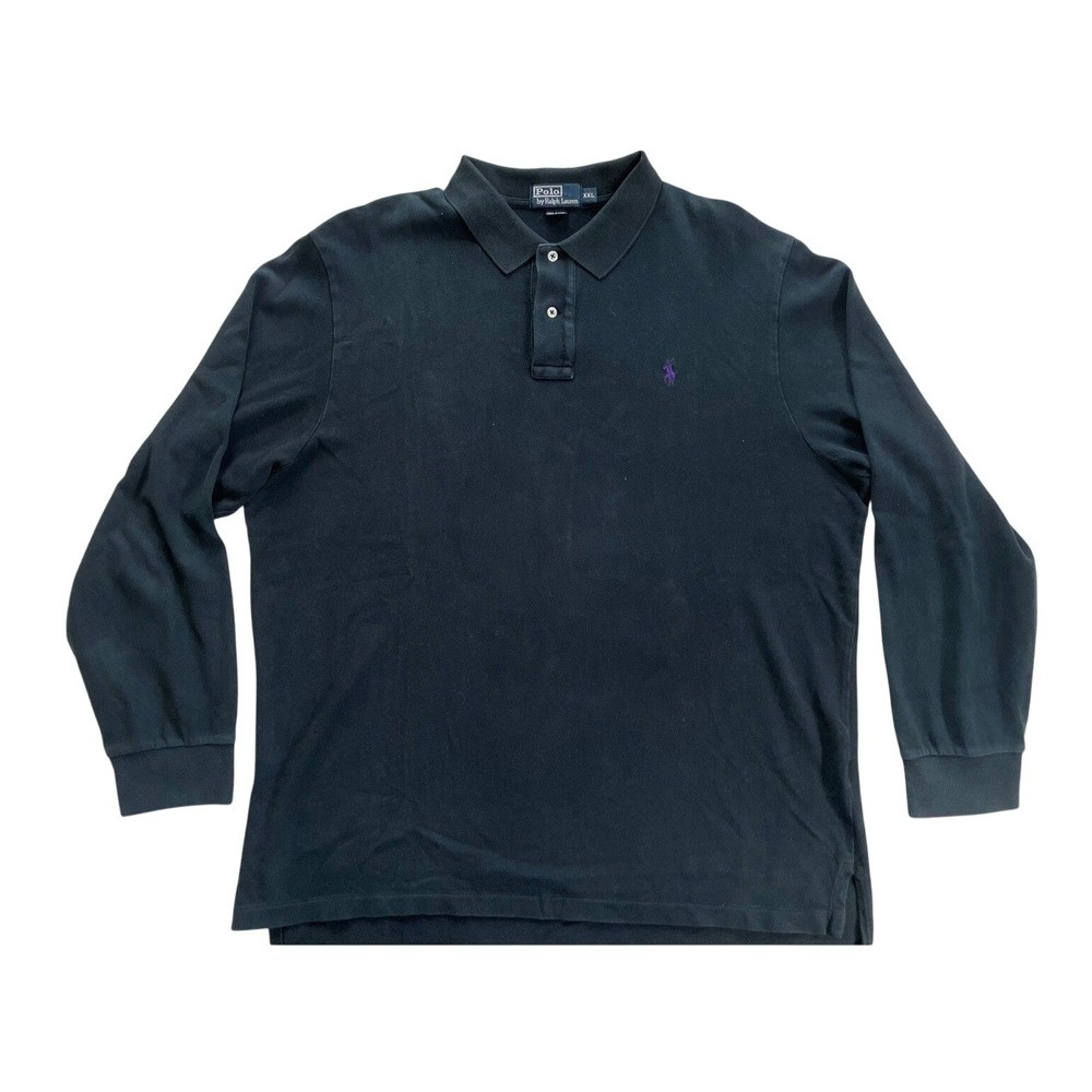 90s Vintage Polo Ralph Lauren Mens XXL Polo Shirt Black Purple Pony Short Sleeve